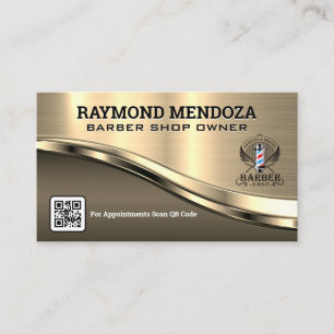 Barber Shop QR Code Metallic Business Card
