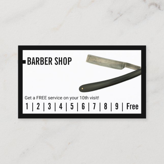 Barber Shop Razor Men's Hair Loyalty Punch Card (Front)