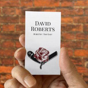 Barber Shop Razor & Rose Flower Logo Barbershop Business Card