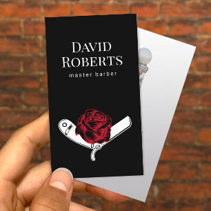 Barber Shop Razor & Rose Flower Tattoo Barbershop Business Card