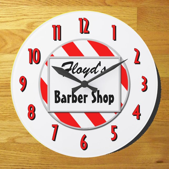 Barber Shop Red White Custom Retro Clock (Creator Uploaded)