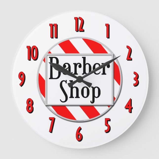 Barber Shop Red White Retro Wall Clock (Front)