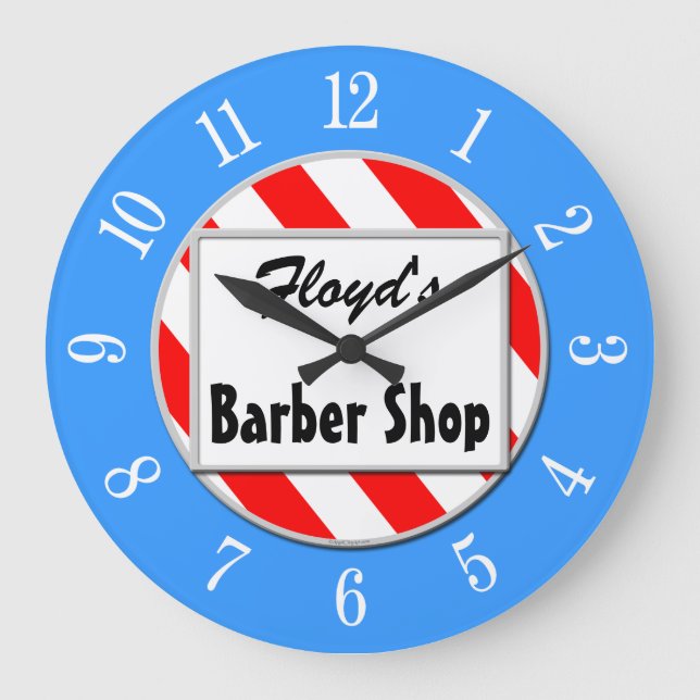 Barber Shop Retro Red White Blue Custom Clock (Front)