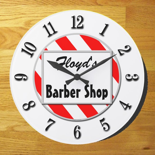 Barber Shop Retro Red White Custom Clock (Creator Uploaded)