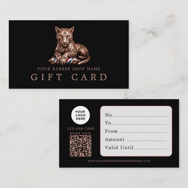 Barber Shop Rose Gold Panther Qr Code Gift Card (Front/Back)