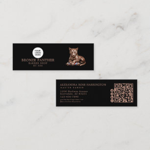 Barber Shop Rose Gold Panther Qr Code Social Icons Mini Business Card