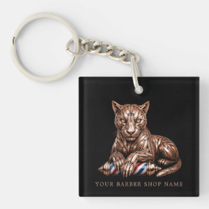 Barber Shop Rose Gold Panther Your Logo Branding Key Ring