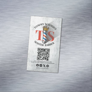 Barber Shop Royal Crown Barber Pole Hair Salon QR Magnetic Business Card