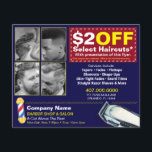 Barber Shop & Salon Customisable Coupon Template Flyer<br><div class="desc">Remain visible and in front of the competiton by customising, printing and handing out these effective barber shop flyers to all who can utilise your barber/salon services. Show your work by replacing the barber cuts/images with your own. This flyer displays a customisable coupon that is sure to peek the interest...</div>