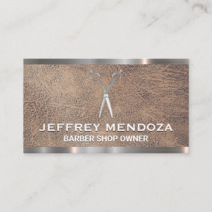 Barber Shop   Scissors    Leather Metal Trim  Business Card