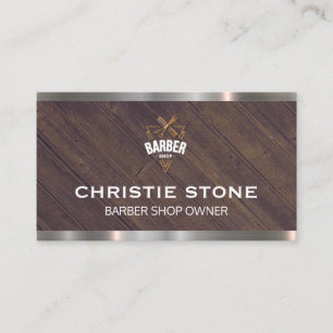 Barber Shop   Scissors   Wood Metal Trim Business Card
