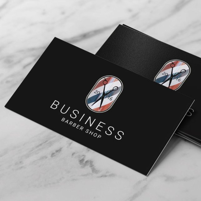 Barber Shop Stylish Barber Pole Logo Black Hair Business Card (Creator Uploaded)