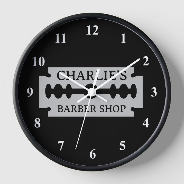 Barber shop wall clock with razor blade design (Front)
