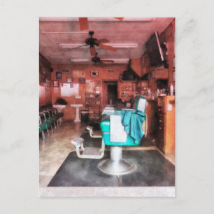 Barber Shop With Green Barber Chairs Postcard
