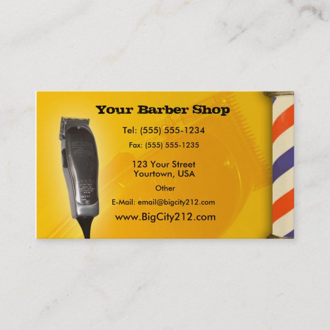 Barber Shop yellow design Appointment Card (Front)