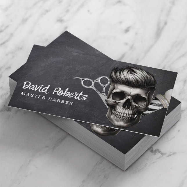 Barber Skull Barbershop Chalkboard Hair Stylist Business Card (Creator Uploaded)