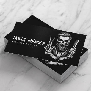 Barber Skull Barbershop Plain Black Hair Stylist Business Card