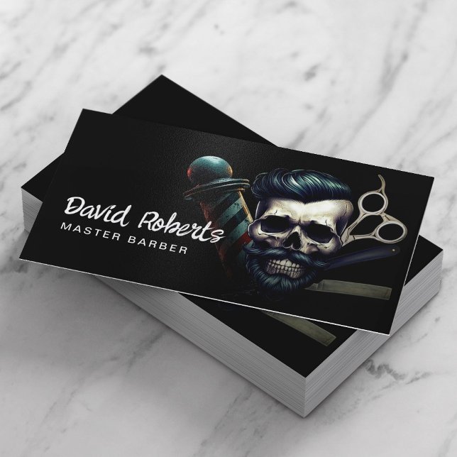 Barber Skull Barbershop Professional Hair Stylist Business Card (Creator Uploaded)