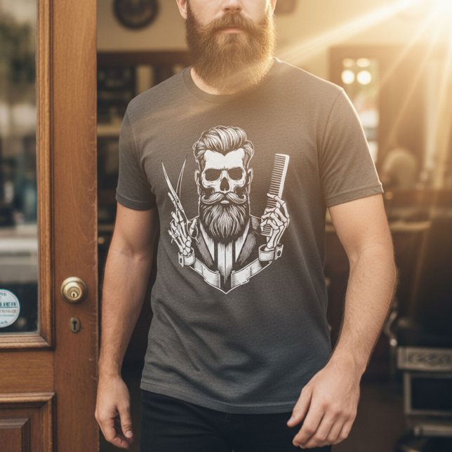 Barber Skull Holding Scissor Professional Barber T-Shirt (Creator Uploaded)