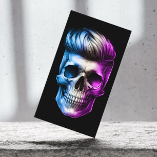 Barber Skull Modern Hair Stylist Barbershop Black Business Card