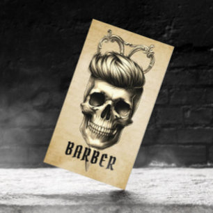 Barber Skull & Vintage Scissor Hair Stylist Business Card