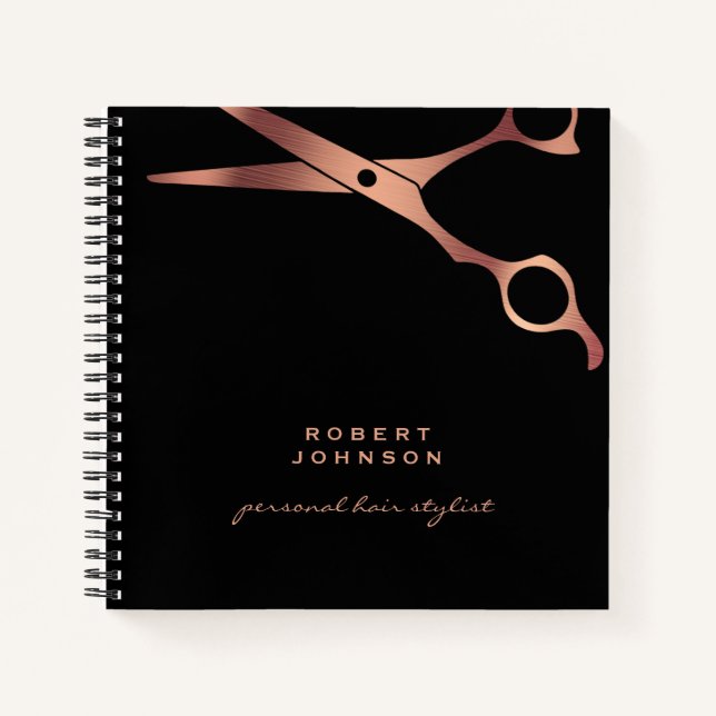 Barber Stylist Luxury Black Copper Scissors Notebook (Front)