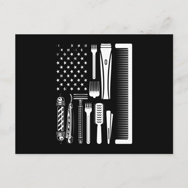 Barber Tools American Flag Postcard (Front)