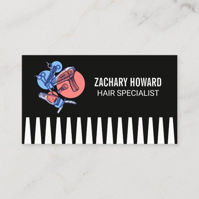 Barber Tools | Comb Backdrop Business Card (Front)