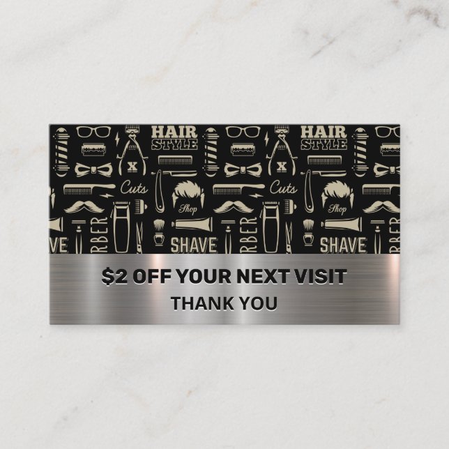 Barber Tools Pattern | Discount Business Card (Front)