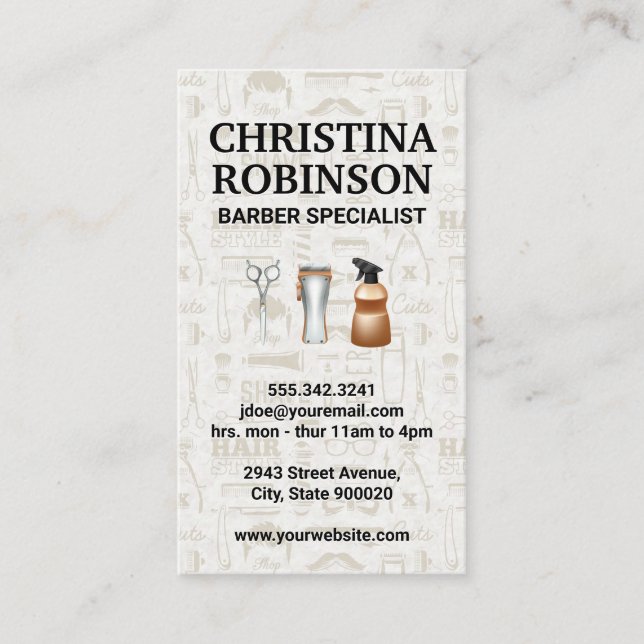 Barber Tools Set and Icon Patterns Business Card (Front)