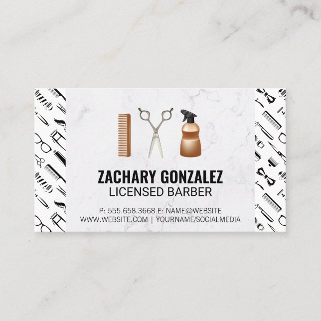 Barber Tools Set | Barber Tools Pattern Marble Loyalty Card (Front)