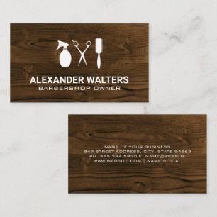 Barber Tools Wood Grain Business Card
