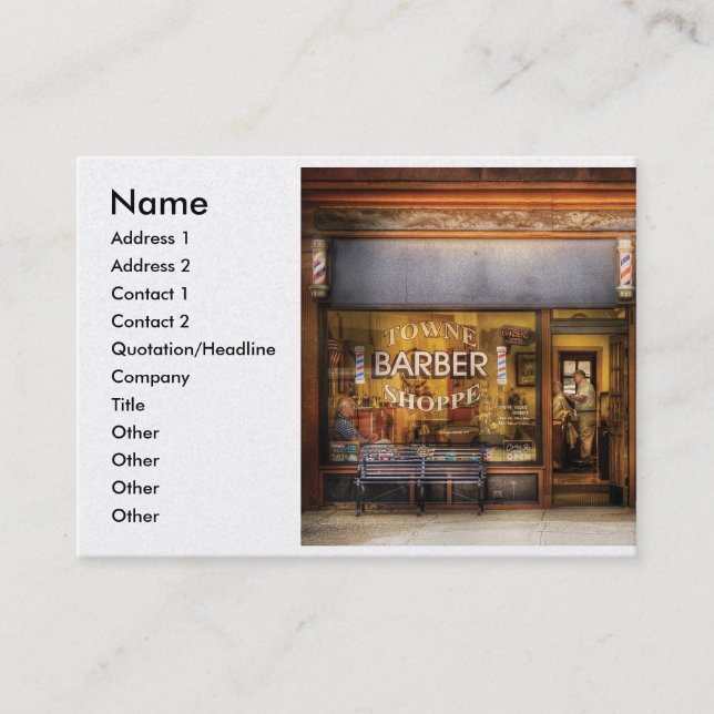 Barber - Towne Barber Shop, Name, Address 1, Ad... Business Card (Front)