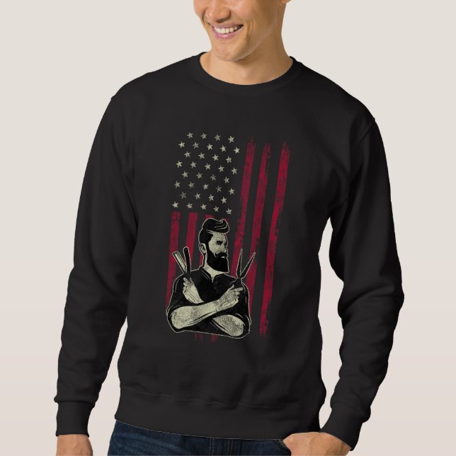 Barber Vintage American Flag 4th Of July Sweatshirt (Front)