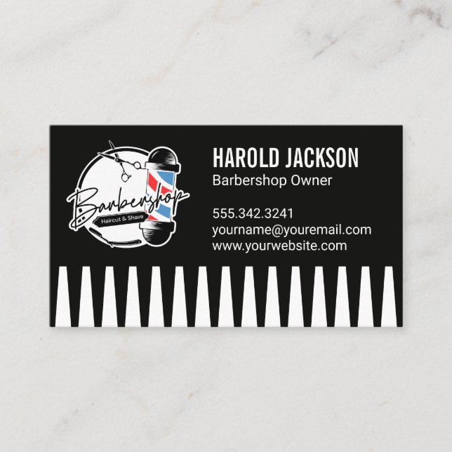 Barberpole Scissors | Comb Business Card (Front)
