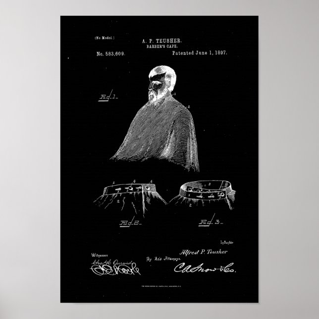 Barber's Cape Antique Patent Poster Black (Front)
