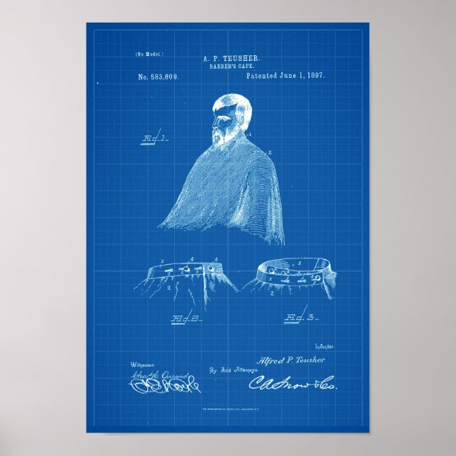 Barber's Cape Antique Patent Poster Blueprint (Front)
