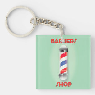 Barbers Shop Vintage Pole Sign Key Ring