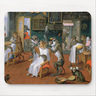 Barber's shop with Monkeys and Cats Mouse Pad