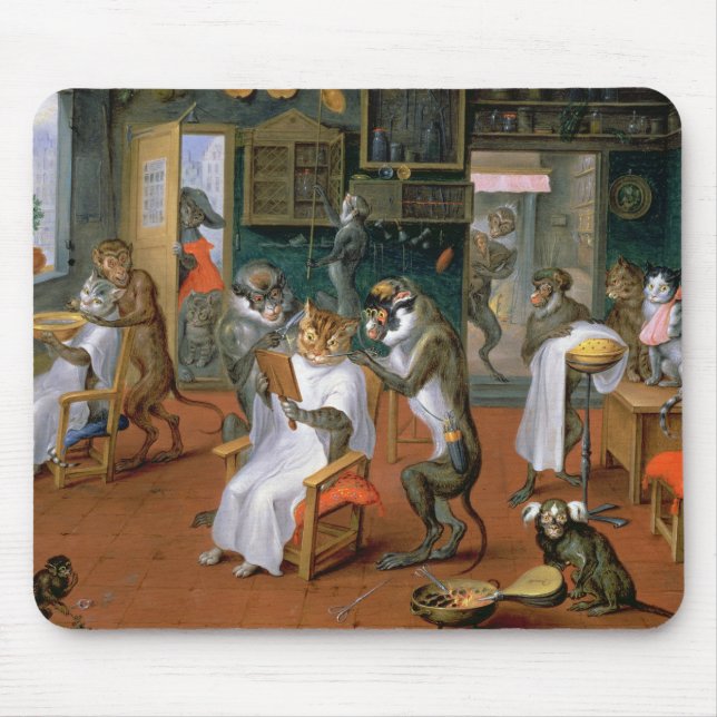 Barber's shop with Monkeys and Cats Mouse Pad (Front)
