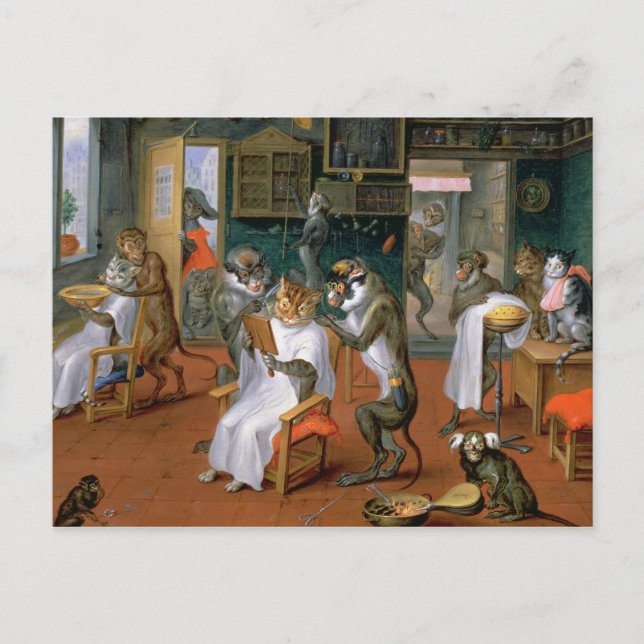 Barber's shop with Monkeys and Cats Postcard (Front)