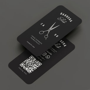 Barbershop Barber Black Silver Scissors Modern  Business Card