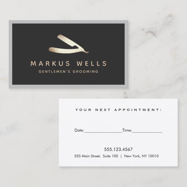 Barbershop Barber Black Straight Razor Appointment Business Card (Front/Back)