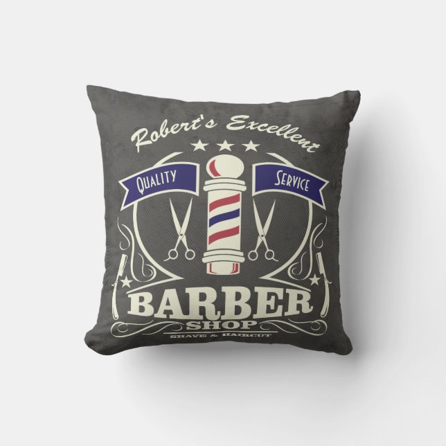 Barbershop Barber Hipster Stylist Pole Red Blue Cushion (Front)