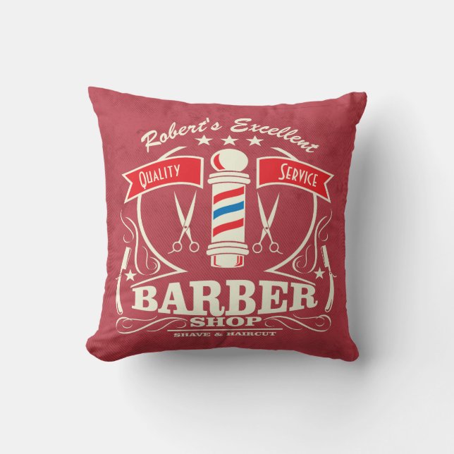 Barbershop Barber Hipster Stylist Red White Blue Cushion (Front)