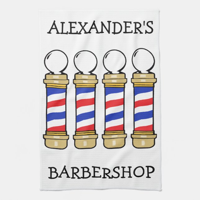 Barbershop Barber Poles Bar Towel Personalise (Vertical)