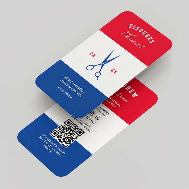 Barbershop Barber Red White Blue Modern  Business Card (Barbershop Barber Red White Blue Modern Business Card
)