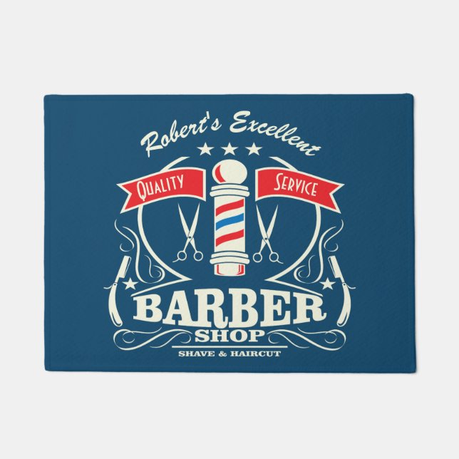 Barbershop Barber Stylist Blue Doormat (Front)