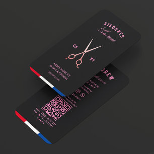 Barbershop Black Pink Scissors Red White Blue Business Card
