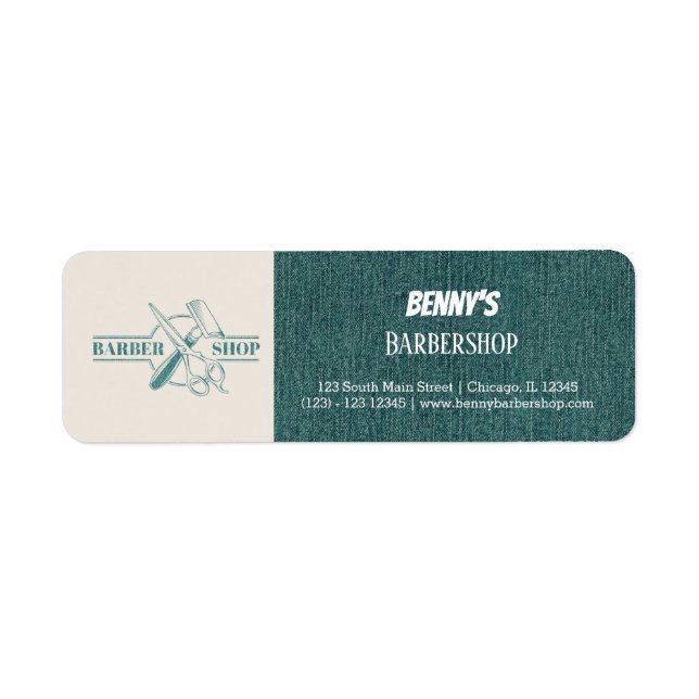 Barbershop blue jeans texture return address label (Front)